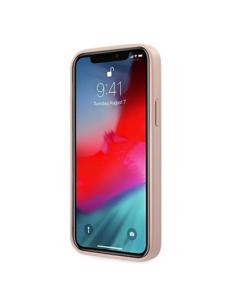 Guess Saffiano Vintage Script dėklas, skirtas iPhone 12 Pro Max – rožinis