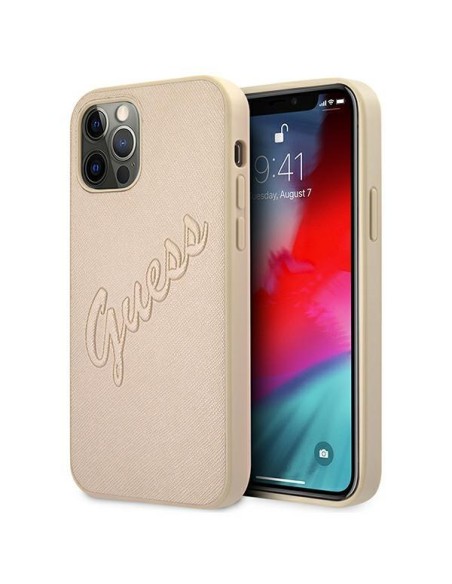 Guess Saffiano Vintage Script dėklas, skirtas iPhone 12 / iPhone 12 Pro - auksinis Guess Saffiano Vintage Script dėklas, skirtas iPhone 12 / iPhone 12 Pro - auksinis