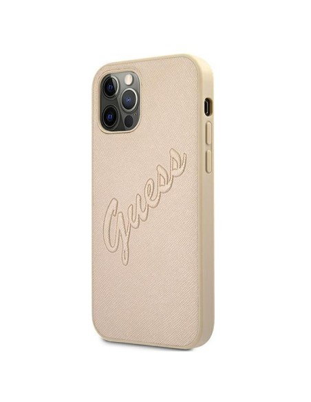 Guess Saffiano Vintage Script dėklas, skirtas iPhone 12 / iPhone 12 Pro - auksinis Guess Saffiano Vintage Script dėklas, skirtas iPhone 12 / iPhone 12 Pro - auksinis