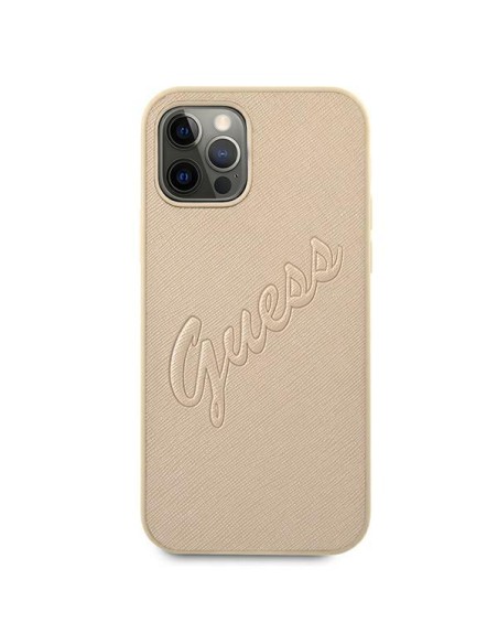 Guess Saffiano Vintage Script dėklas, skirtas iPhone 12 / iPhone 12 Pro - auksinis Guess Saffiano Vintage Script dėklas, skirtas iPhone 12 / iPhone 12 Pro - auksinis