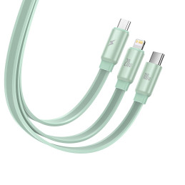 Kabelis ištraukiamas 3in1 USB-C microUSB iPhone Lightning 1,7m žalias