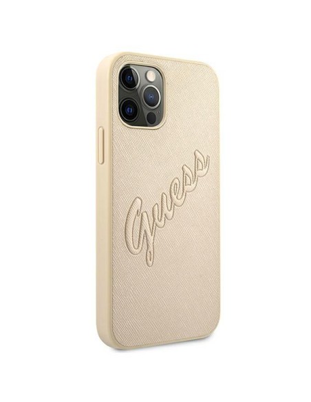 Guess Saffiano Vintage Script dėklas, skirtas iPhone 12 / iPhone 12 Pro - auksinis Guess Saffiano Vintage Script dėklas, skirtas iPhone 12 / iPhone 12 Pro - auksinis