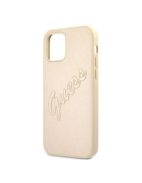 Guess Saffiano Vintage Script dėklas, skirtas iPhone 12 / iPhone 12 Pro - auksinis Guess Saffiano Vintage Script dėklas, skirtas iPhone 12 / iPhone 12 Pro - auksinis