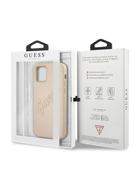 Guess Saffiano Vintage Script dėklas, skirtas iPhone 12 / iPhone 12 Pro - auksinis Guess Saffiano Vintage Script dėklas, skirtas iPhone 12 / iPhone 12 Pro - auksinis