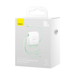Kabelis ištraukiamas 3in1 USB-C microUSB iPhone Lightning 1,7m žalias
