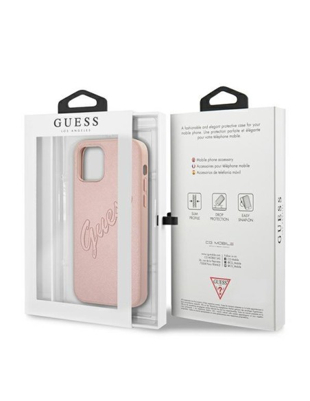 Guess Saffiano Vintage Script dėklas, skirtas iPhone 12 / iPhone 12 Pro - rožinis Guess Saffiano Vintage Script dėklas, skirtas iPhone 12 / iPhone 12 Pro - rožinis