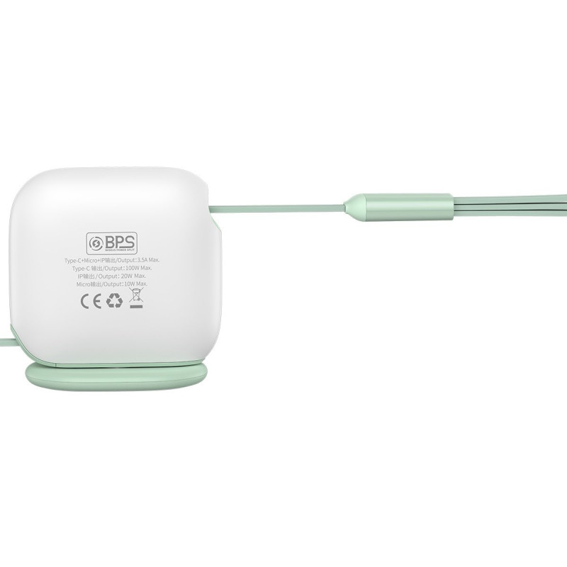 Kabelis ištraukiamas 3in1 USB-C microUSB iPhone Lightning 1,7m žalias