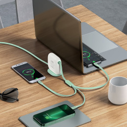 Kabelis ištraukiamas 3in1 USB-C microUSB iPhone Lightning 1,7m žalias