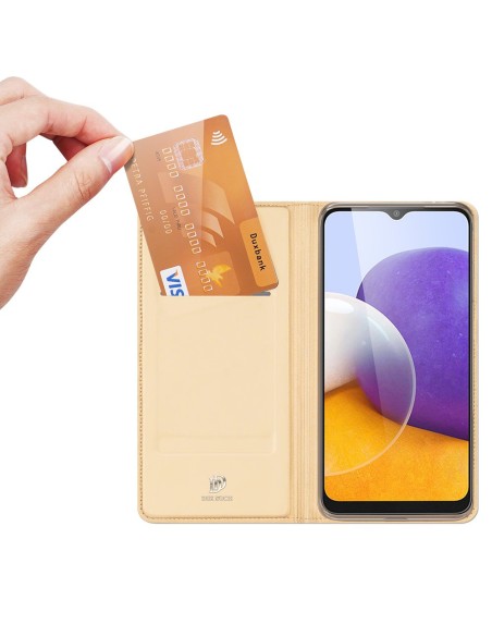 Dux Ducis Skin Pro dėklo dėklo dangtelis su atvartu, skirtas Samsung Galaxy A22 4G auksui