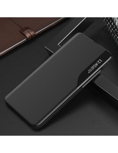 Eco Leather View Case elegantiškas atverčiamas dėklas su stovo funkcija, skirtas Samsung Galaxy A22 4G juodas