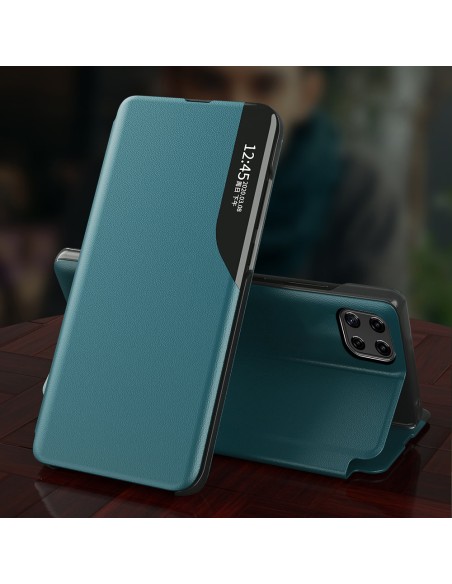 Eco Leather View Case elegantiškas atverčiamas dėklas su stovo funkcija, skirtas Samsung Galaxy A22 4G juodas