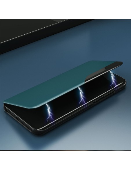 Eco Leather View Case elegantiškas atverčiamas dėklas su stovo funkcija, skirtas Samsung Galaxy A22 4G juodas