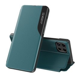 Elegantiškas Eco Leather View Case dėklas su atverčiamu dangteliu ir stovo funkcija, skirta Samsung Galaxy A22 4G green