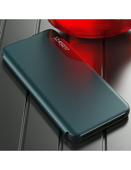 Eco Leather View Case elegantiškas dėklas su atvartu ir stovo funkcija, skirta Samsung Galaxy A22 4G oranžiniam telefonu...