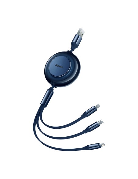 Bright Mirror 2 kabelis 3in1 kabelis A tipo USB microUSB + iPhone Lightning + USB-C 3.5A 1.1m mėlynas Bright Mirror 2 kabelis 3in1 kabelis A tipo USB microUSB + iPhone Lightning + USB-C 3.5A 1.1m mėlynas