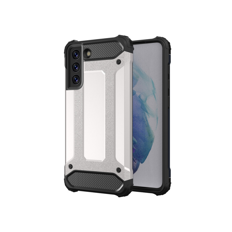 Hybrid Armor šarvuotas hibridinis dėklo dangtelis, skirtas Samsung Galaxy S21 FE sidabrinis