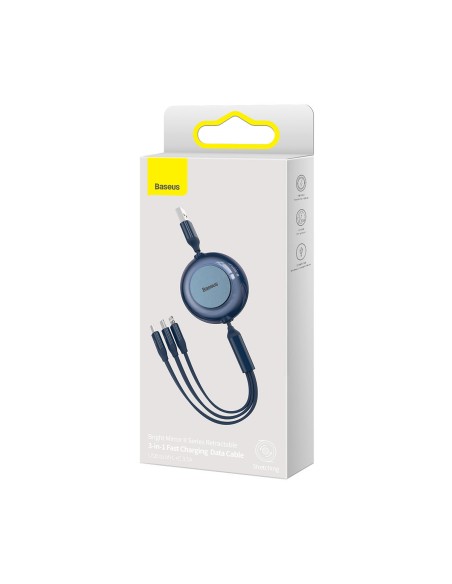 Bright Mirror 2 kabelis 3in1 kabelis A tipo USB microUSB + iPhone Lightning + USB-C 3.5A 1.1m mėlynas Bright Mirror 2 kabelis 3in1 kabelis A tipo USB microUSB + iPhone Lightning + USB-C 3.5A 1.1m mėlynas