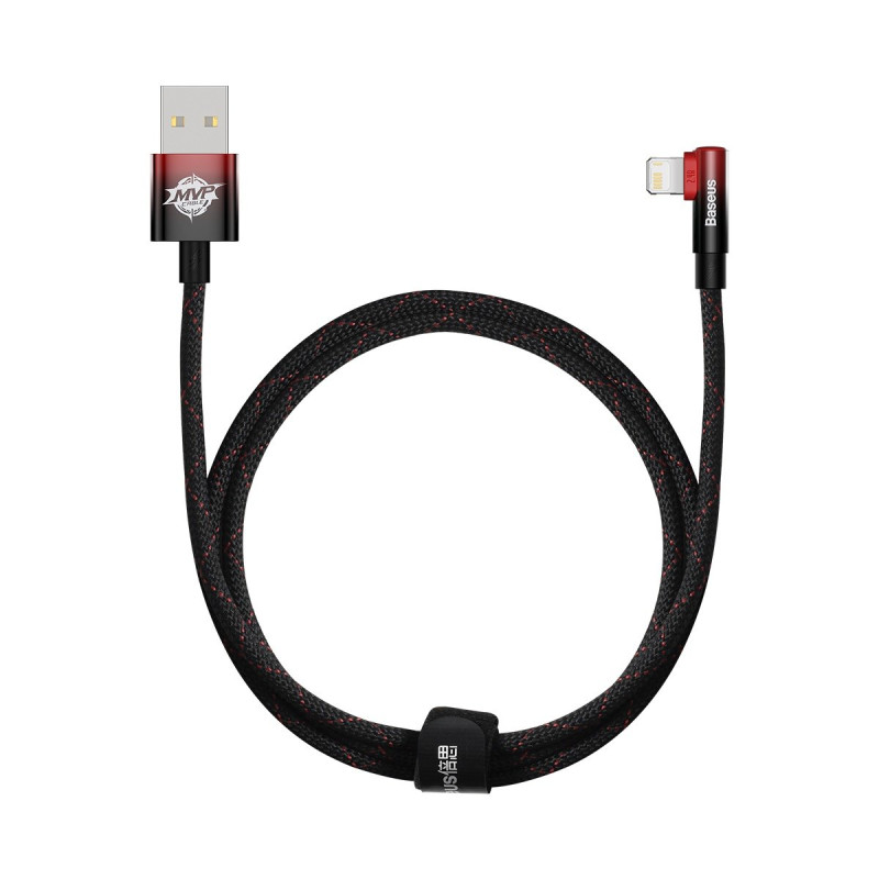 Kampinis kabelio laidas su šonine USB kištuku Iphone Lightning 1m 2.4A raudona
