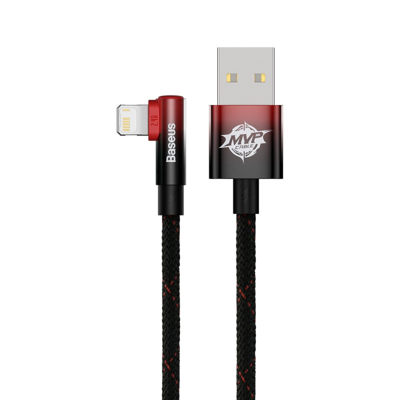 Kampinis kabelio laidas su šonine USB kištuku Iphone Lightning 1m 2.4A raudona
