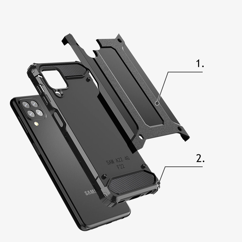 Hybrid Armor šarvuotas hibridinis dėklo dangtelis, skirtas Samsung Galaxy A22 4G auksui