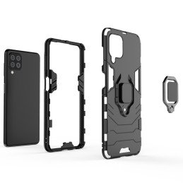 Ring Armor šarvuotas hibridinis korpuso dangtelis + magnetinis laikiklis Samsung Galaxy A22 4G mėlynai