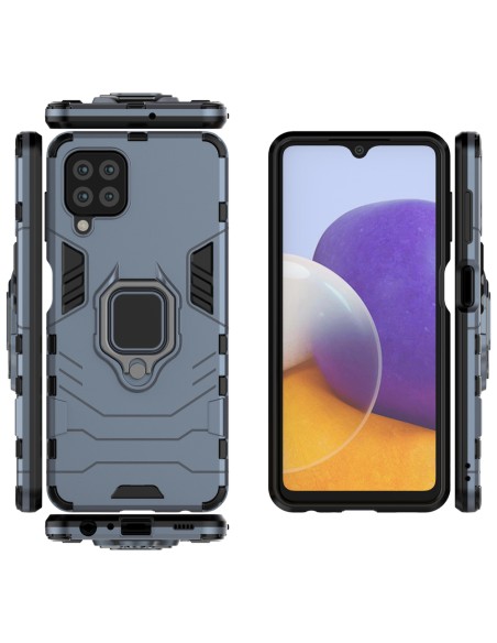 Ring Armor šarvuotas hibridinis korpuso dangtelis + magnetinis laikiklis Samsung Galaxy A22 4G mėlynai
