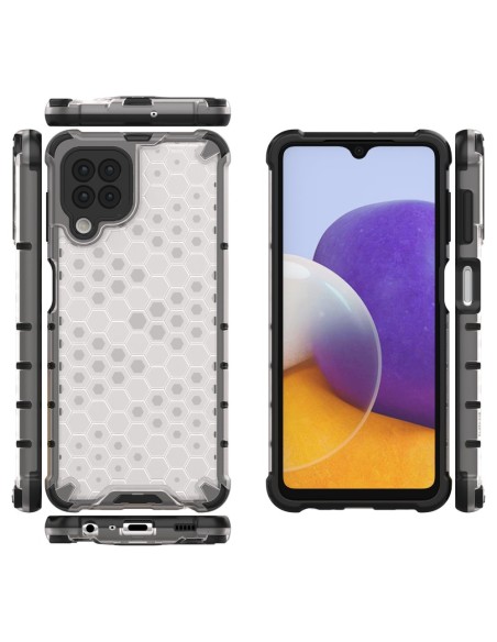 Korinio korpuso šarvuotas dangtelis su gelio rėmeliu, skirtas Samsung Galaxy A22 4G skaidrus