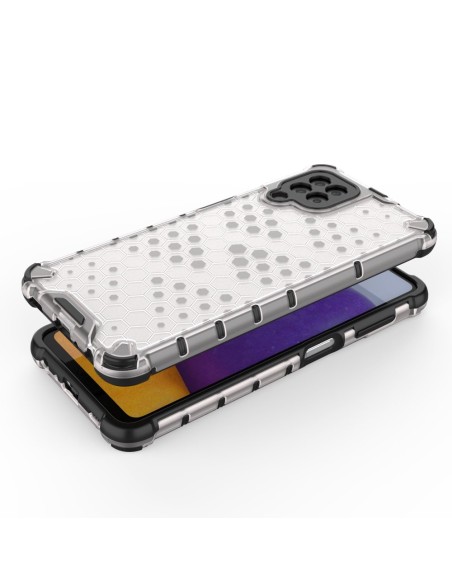 Korinio korpuso šarvuotas dangtelis su gelio rėmeliu, skirtas Samsung Galaxy A22 4G skaidrus