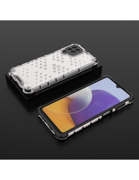 Korinio korpuso šarvuotas dangtelis su gelio rėmeliu, skirtas Samsung Galaxy A22 4G skaidrus