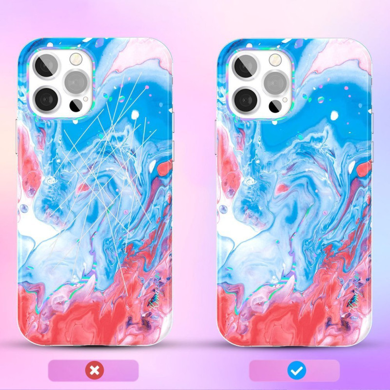 Spalvingas Kingxbar Watercolor serijos dėklas, skirtas iPhone 12 Pro Max mėlynai rožinis