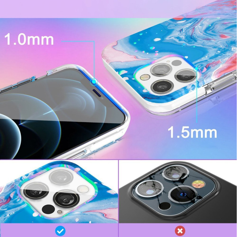 Spalvingas Kingxbar Watercolor serijos dėklas, skirtas iPhone 12 Pro Max mėlynai rožinis