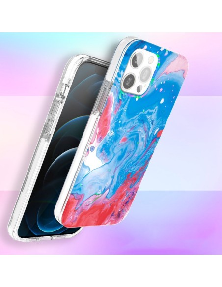 Spalvingas Kingxbar Watercolor serijos dėklas, skirtas iPhone 12 Pro Max mėlynai rožinis