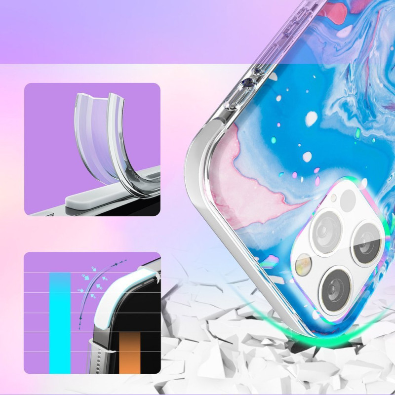 Spalvingas Kingxbar Watercolor serijos dėklas, skirtas iPhone 12 Pro Max mėlynai rožinis