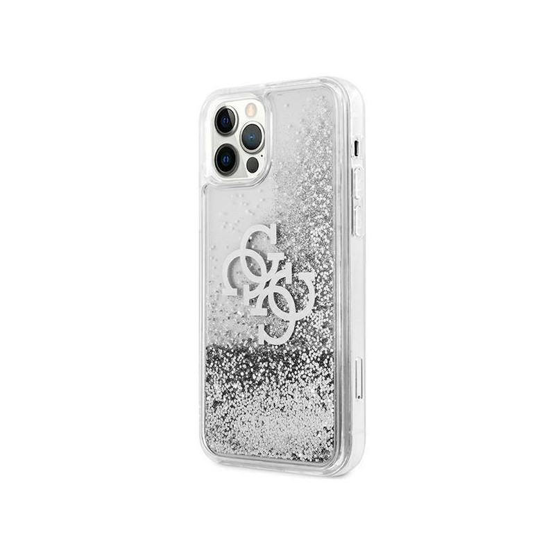 Guess 4G Big Liquid Glitter dėklas iPhone 12 Pro Max - sidabrinis