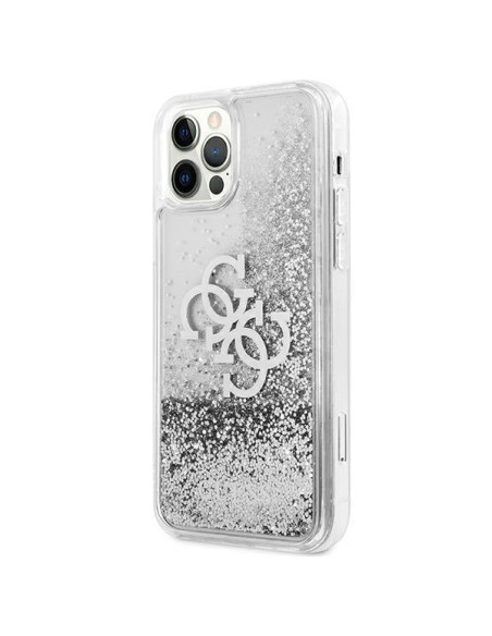 Guess 4G Big Liquid Glitter dėklas iPhone 12 Pro Max - sidabrinis Guess 4G Big Liquid Glitter dėklas iPhone 12 Pro Max - sidabrinis