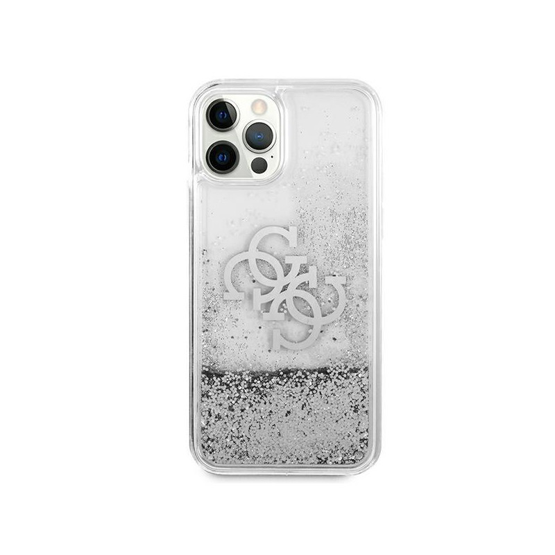 Guess 4G Big Liquid Glitter dėklas iPhone 12 Pro Max - sidabrinis