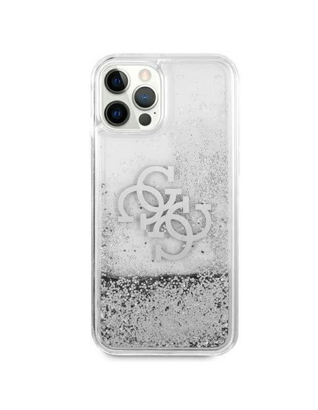 Guess 4G Big Liquid Glitter dėklas iPhone 12 Pro Max - sidabrinis Guess 4G Big Liquid Glitter dėklas iPhone 12 Pro Max - sidabrinis