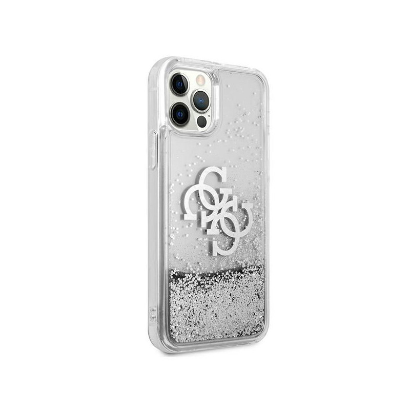 Guess 4G Big Liquid Glitter dėklas iPhone 12 Pro Max - sidabrinis