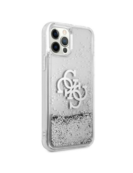 Guess 4G Big Liquid Glitter dėklas iPhone 12 Pro Max - sidabrinis Guess 4G Big Liquid Glitter dėklas iPhone 12 Pro Max - sidabrinis
