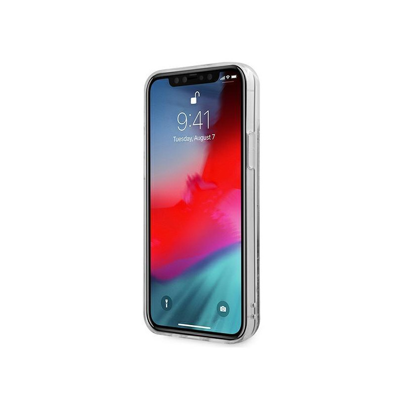 Guess 4G Big Liquid Glitter dėklas iPhone 12 Pro Max - sidabrinis