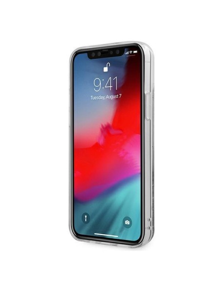 Guess 4G Big Liquid Glitter dėklas iPhone 12 Pro Max - sidabrinis Guess 4G Big Liquid Glitter dėklas iPhone 12 Pro Max - sidabrinis