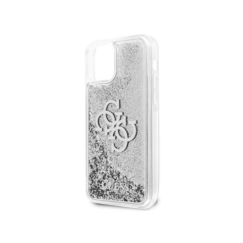 Guess 4G Big Liquid Glitter dėklas iPhone 12 Pro Max - sidabrinis