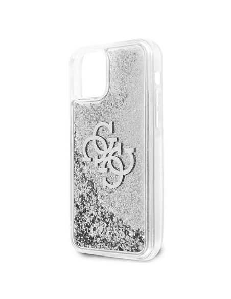 Guess 4G Big Liquid Glitter dėklas iPhone 12 Pro Max - sidabrinis Guess 4G Big Liquid Glitter dėklas iPhone 12 Pro Max - sidabrinis