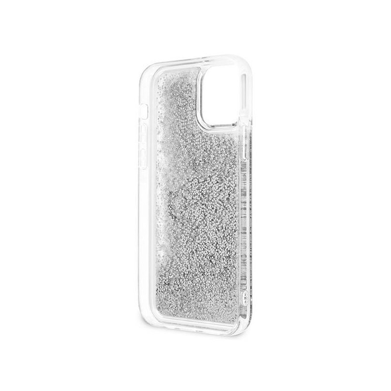 Guess 4G Big Liquid Glitter dėklas iPhone 12 Pro Max - sidabrinis