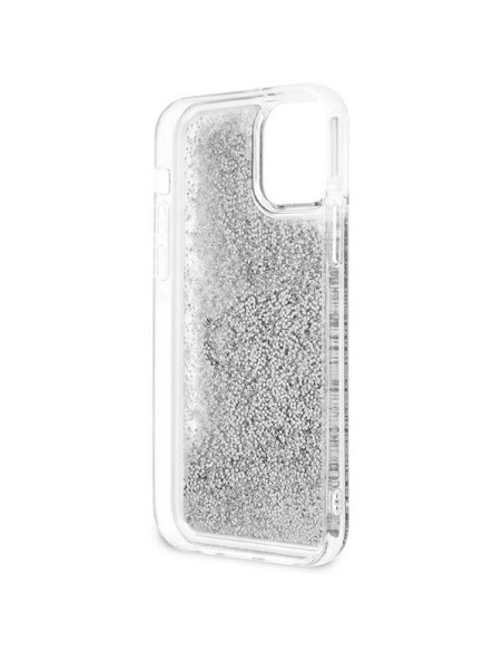 Guess 4G Big Liquid Glitter dėklas iPhone 12 Pro Max - sidabrinis Guess 4G Big Liquid Glitter dėklas iPhone 12 Pro Max - sidabrinis