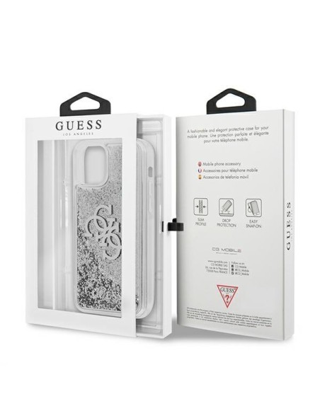 Guess 4G Big Liquid Glitter dėklas iPhone 12 Pro Max - sidabrinis Guess 4G Big Liquid Glitter dėklas iPhone 12 Pro Max - sidabrinis