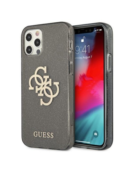 Guess Glitter 4G Big Logo dėklas, skirtas iPhone 12 Pro Max - juodas