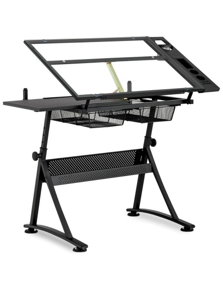 Rašomasis stiklo piešimo stalas su stalčiais piešimui eskizams 120x60 cm Rašomasis stiklo piešimo stalas su stalčiais piešimui eskizams 120x60 cm