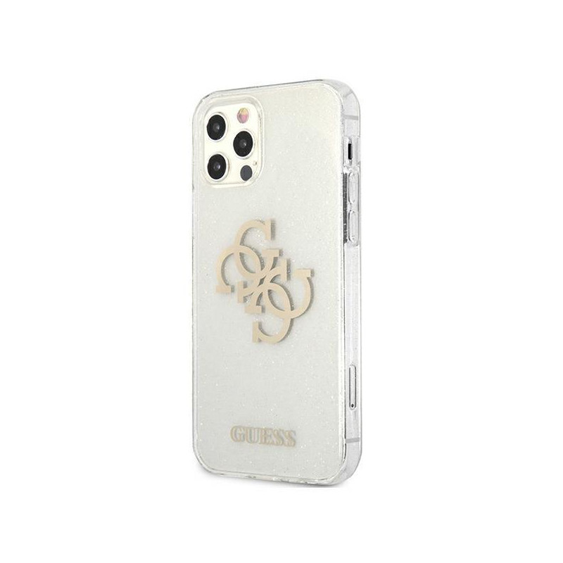 Guess Glitter 4G Big Logo dėklas, skirtas iPhone 12 Pro Max - skaidrus
