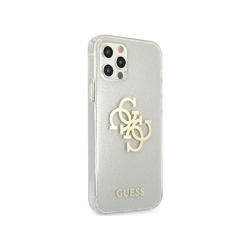 Guess Glitter 4G Big Logo dėklas, skirtas iPhone 12 Pro Max - skaidrus